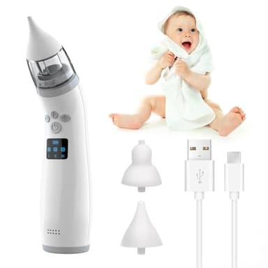 Elektrischer Nasensauger für Baby,Tragbarer Baby-Nasensauger,Automatischer Nasenreiniger mit 2 Silikonspitzen,Einstellbare Saugstärke auf 3 Stufen,Beruhigende Musik-und Lichtfunktion,Anti-Rückfluss
