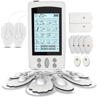 TENS Gerät EMS Muskelstimulator Schmerztherapie, 2-Kanal 16 Programme, Wiederaufladbar mit Aufbewahrungsbox, 6 Elektrodenpads für Rücken/Nacken/Schultern