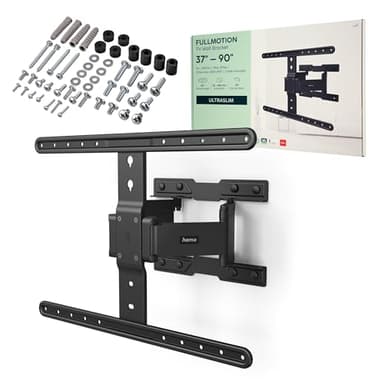 Hama TV Wandhalterung schwenkbar, neigbar, Slim (TV Wandhalterung 37-90 Zoll, VESA 200x200 bis VESA 600x400, bis 50kg, ausziehbare Halterung, geringer Wandabstand, mit Fischer-Dübeln) schwarz