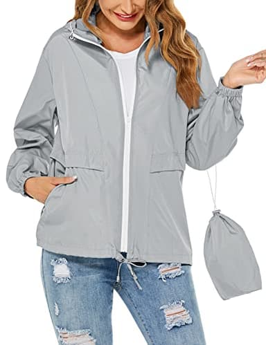 Tisfeer Outdoorjacke Damen Wasserdicht Atmungsaktive Regenmantel Windbreaker Wandern Reisen Fahrrad Regenjacke(Grau,XL)