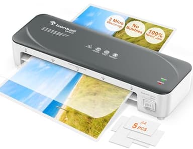 Bonsaii A4 Weißes Laminiergerät mit Anti-Jam Technologie – schnelles, gleichmäßiges Laminieren von Fotos und Dokumenten, 80-125 Mikron, ideal für Schulen, Büros und Haushalte (L418-C)