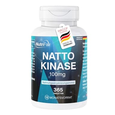 Nattokinase 100mg (20.000 FU/g) - 365 Tabletten - Natto Enzym - Hochdosiert - 100% Vegan – Deutsche Produktion & Laborprüfung - NutriFair | Premium & Fair