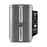 Ninja Double Stack XL Air Fryer Heißluftfritteuse, 9,5L Airfryer, Doppelkorb-Heißluftfritteuse mit 4 Kochstufen, 2 Körben, 2 Rosten, platzsparendes Design, 6 Kochfunktionen, 8 Portionen, Grau SL400EU