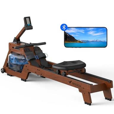 MERACH Wasserrudergerät für Zuhause, Intensives Rudererlebnis mit Gummibaumholz & 22L-Wassertank & Exklusiver App, Professioneller Monitor- und Tablet-Halterung, Bequemer Ergonomischer Stuhl(R14)