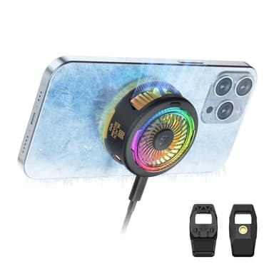Black Shark FunCooler 5 Magnetic Phone Cooler für Gaming, Tragbarer Handy Kühler mit RGB-Beleuchtung, Handy-Kühlventilator für iPhone Magnetischer Series/Android/Tablet/iPad (Schwarz)