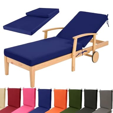 Aocase Komfort Liegenauflagen Outdoor mit abnehmbarem Bezug, Sonnenliege Auflage Gartenliege Polster Faltbar Deckchair Auflagen Liegestuhl Strandliege Wetterfest,Dark Blue,190x60x3cm