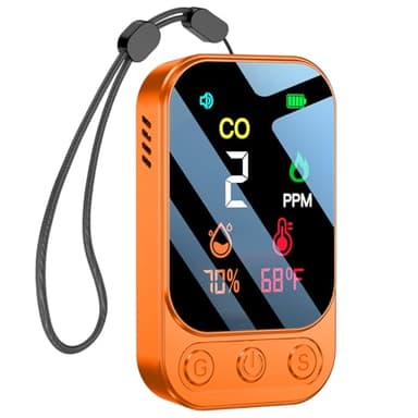 HAKINAKU Tragbarer CO-Melder Kohlenmonoxidmelder für Reise Camping Auto, Mobiler CO-Warner Warnmelder, CO-Messgerät CO-Messer mit Eingebauter Wiederaufladbarer Batterie, Orange, HD09