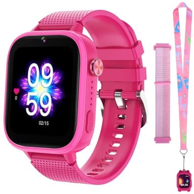 OKYUK 4G Smartwatch Kinder mit Telefon und GPS, Multifunktional Kinderuhr mit Videoanruf, Sportmodi, Wecker, Integrierter App Store, Kinder Smartwatch für Jungen und Mädchen (Rosenrot)