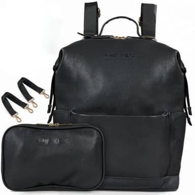 MIIK Kids Wickelrucksack 4 teiliges SET mit mobiler Wickelunterlage, 2 Kinderwagen Halterugen und Mommy Bag Gross Wasserabweissend Rucksack Damen Baby Schwarz Wickeltasche Organizer