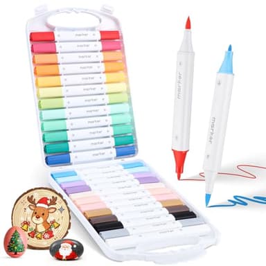 Thboxes 24 Farben Acrylstifte, Wasserfest Acrylmarker mit Doppelspitze Filzstifte Pinselspitze Marker Stifte für Papier Glas Holz Steine Keramik Leinwand Kinder Erwachsene