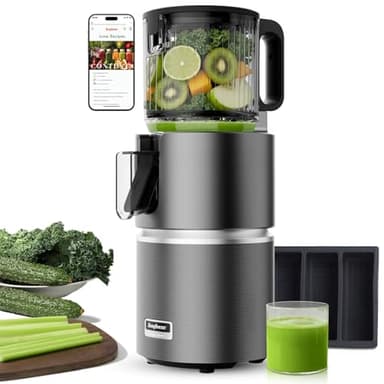 Anybear Entsafter mit 124 mm Einfüllschacht | 350W Slow Juicer mit Doppel-Zerkleinerungstechnologie für Ganze Früchte & Gemüse | Hohe Saftausbeute | BPA-freies Tritan-Material | Mit Saftrezepten(Grau)