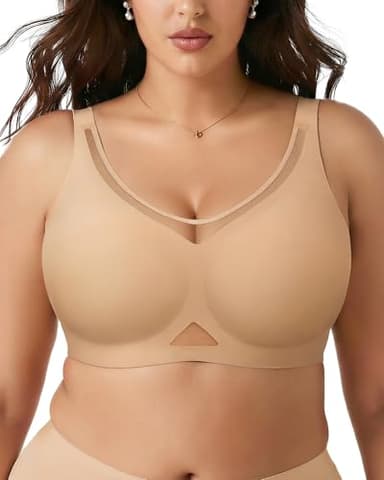 SHARICCA Nahtloser BH Damen Ohne Bügel Große Größen Push Up BHS mit Breiten Trägern Glatt Komfort Vollschalen Gepolstert Bustier Bequem Bügelloser Bralette T Shirt(Nude-L)