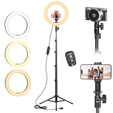 10 Zoll LED Ringlicht mit 61 Zoll Stativständer & Handyhalter, Dimmbare Tischringlicht Handystativhalter mit Ringleuchte für YouTube, Videoaufnahmen, Selfie, Live-Stream, Makeup Fotografie