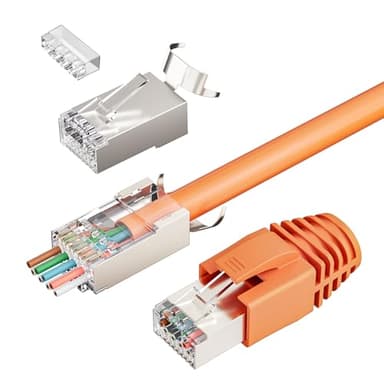 FGB 10Gbps RJ45 Stecker CAT 7 CAT 6A,10er Set Netzwerkstecker, Pass-Through & Geschirmt, 50μ Vergoldet, Lan Stecker für Verlegekabel AWG23 POE