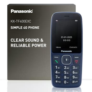 Panasonic KX-TF400EXC 4G Benutzerfreundliches Tastenhandy, Volte, verlässliche 280 Std. im Standby-Modus, USB-C-Ladefunktion, 2,4-Zoll-Display, Bluetooth, LED Taschenlampe, IP44 wasserfest, Blau