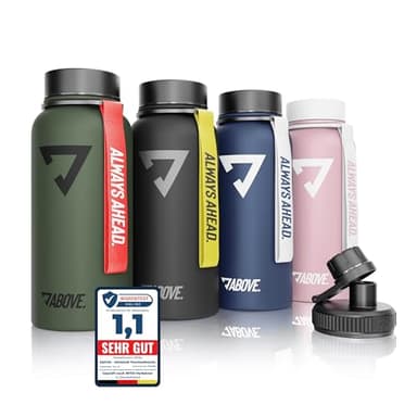 ABOVE. Edelstahl Thermosflasche 1L – BPA-frei, auslaufsicher & robust – hält 12h heiß, 24h kalt – mit Extra Trinkverschluss für Sport, Fitness & Outdoor I hochwertige Geschenkbox (Olive)