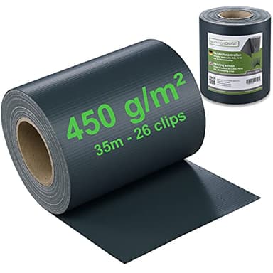 WORKINGHOUSE PVC Sichtschutzstreifen 450g/m² Standard für Doppelstabmatten Zaun – 35m Rolle, Anthrazit RAL 7016 | Wind- & Blickschutz, wetterfest, inkl. Clips