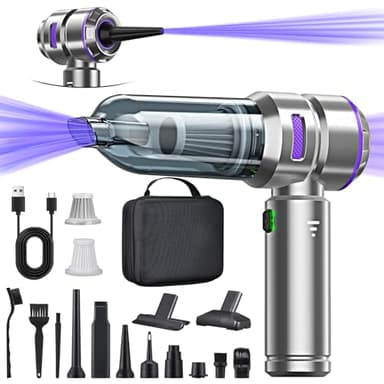 4-in-1 Handstaubsauger Akku,Auto Staubsauger Stark,25000PA Handstaubsauger Kabellos,3-Gang 220000 U/min Elektrische Staubgebläse Druckluftspray für Auto,Küche,PC,Sofa,Büro,Haus& Tierhaar Reinigung.
