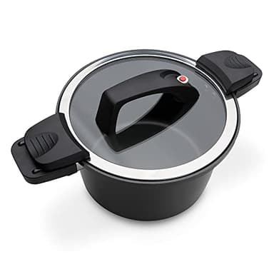 GSW Energiespartopf Gourmet – hochwertiger Kochtopf mit Deckel, ideal für energiesparendes und schnelles Kochen, Antihaftbeschichtung – Schwarz, Aluminium, 22 cm, 6 Liter