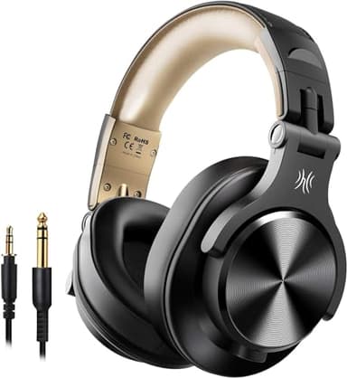 OneOdio Bluetooth Kopfhörer Over Ear, 72 Stdn HiFi Stereo Kopfhörer Kabellos, Wireless Headphones mit 6.35mm & 3.5mm Klinke für Studio DJ Handy PC AMP - Gold