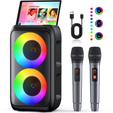 Ankuka Karaoke Maschine (2025 Neueste Generation) | Karaoke Anlage mit 2 Mikrofone Bluetooth Lautsprecher | Unterstützt TV/Smartphone/iPad/TWS/AUX/USB/FM | Für Party, Geburtstag, Reisen (Schwarz)
