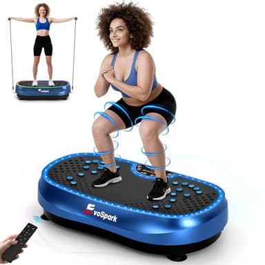 Vibrationsplatte, EvoSpark Vibrationsplatte Testsieger 2026 mit 6+1 Trainingsmodi, 9 coolen LED-Lichtern Vibration Plate für Zuhause, Power PLlate mit 200W Bürstenlose Motoren,199 Geschwindigkeiten