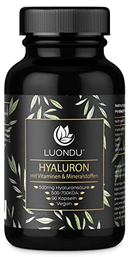 Hyaluron Kapseln hochdosiert 500mg 90 Stück (3 Monate) Hyaluronsäure mit Vitamin C, Zink, Selen, Vitamin B2 - Laborgeprüft, Vegan, hergestellt in DE - Verpackung kann variieren