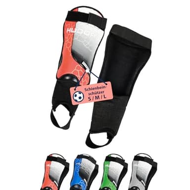 HUDORA Schienbeinschützer mit Knöchelschutz - Bequeme Schienbeinschoner mit Schaumstoff - Fußball Schienbeinschoner mit Knöchelprotektoren in Größe S - Fußballausrüstung Kinder & Jugendliche rot