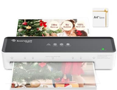 Bonsaii A4-Laminiergerät, verhindert Klemmen und Wellen, geeignet für Büro und Privathaushalt, 80–100 Mikrometer, inklusive 5 Blatt A4-Laminierfolie, L421-A