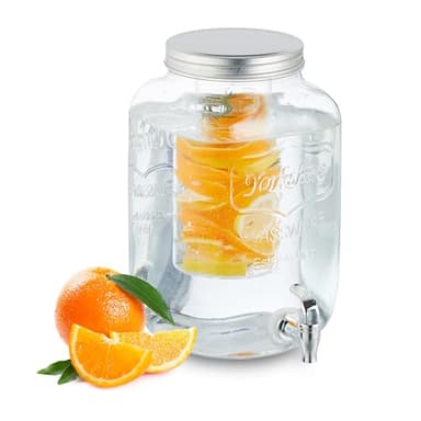 Relaxdays Getränkespender mit Einsatz, Zapfhahn & Deckel, 8 Liter, Glas, Wasserspender, Limonadenspender, transparent