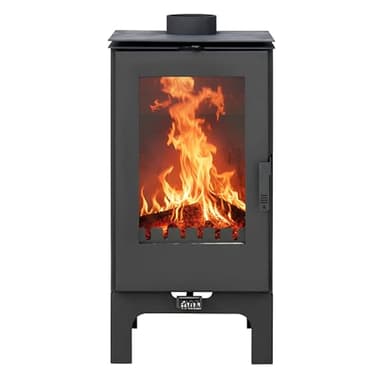 ALAZ K8M-L Kaminofen 6 kW – Holzofen Schwarz | Brennraum mit Schamott, großes Sichtfenster & Aschefach | Für Holzscheite bis 50 cm | Energieeffizienzklasse A