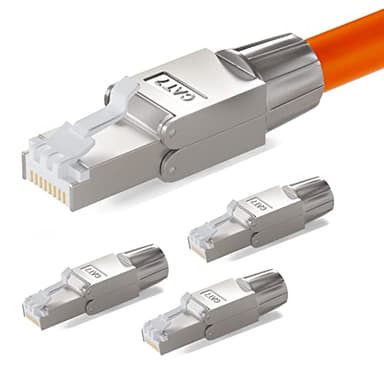 HB-DIGITAL 4x CAT 7 RJ45 Stecker Netzwerkstecker für starre LAN Kabel Verlegekabel Ethernet - werkzeuglos LSA - 10 Gbit/s AWG 22-24 vollgeschirmt STP 50μ vergoldete Kontakte