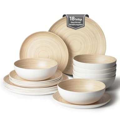 La Joventino Campinggeschirr Set für 6 Personen,18 Stück Melamin Geschirrset für Outdoor, Picknick und Gartenparty, Teller Set, Kombiservice, RV Camping Geschirr
