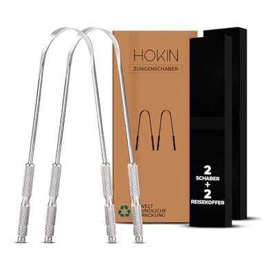 HOKIN Zungenschaber für Erwachsene Zungenreiniger Edelstahl Mundgeruch Bekämpfen 100% Metall Tongue Scraper Cleaner Männer und Frauen Zungenbürste Mundhygiene Produkt (2Pcs Mundpflege Pack)