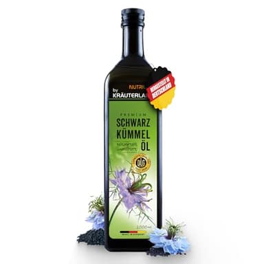 Kräuterland Schwarzkümmelöl 1L (1000ml), ungefiltert, kaltgepresst, 100% Nigella Sativa, ohne Zusatz von Aroma-, Farb- & Konservierungsstoffen - direkt aus unserer hessischen Ölmühle