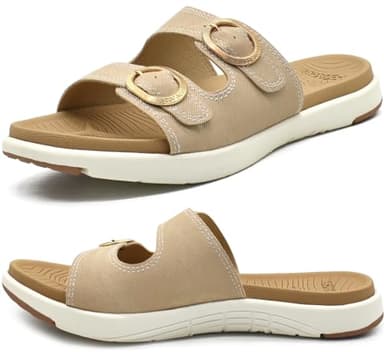 COFACE Sandalen Damen Orthopädische Comfortfüße Plantarfasziitis Arch Support Orthotic Slides Sandalen Sommer badelatschen Leicht Outdoorsandale Verstellbare Riemen Yoga fussbett,Beige Größe 38.5