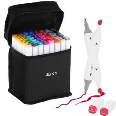 Kebuye Alkoholmarker 48 Farben, Alkohol Marker Stifte Set, Twin Tip Künstler Stifte Mit Ablagefläche, Marker & Filzstifte FüR Manga, Design, Malerei, Zeichnung