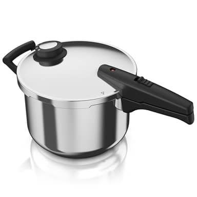 Arendo - Schnellkochtopf Induktion 6l Edelstahl - 3in1 – 6 Liter Fassungsvermögen – induktionsgeeignet – Dampfgaren – Korbeinsatz – integriertes Sicherheitssystem – Druck-Regler für 5 Kochvarianten
