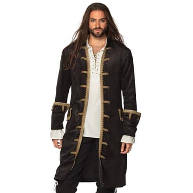 Boland - Piratenjacke für Herren, schwarz-gold, Mantel für Männer, Seeräuber, Freibeuter, Kostüm, Karneval, Mottoparty