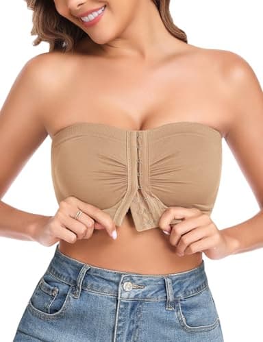 UMIPUBO Trägerloser BH Damen Ohne Bügel Nahtlose BH Ohne Träger Push Up Bralette mit Verschluss Vorne Vollschalen Bandeau Top Bequem Rutschfestes Ungepolstert Tube Top Bustier BHS (Haut, M)