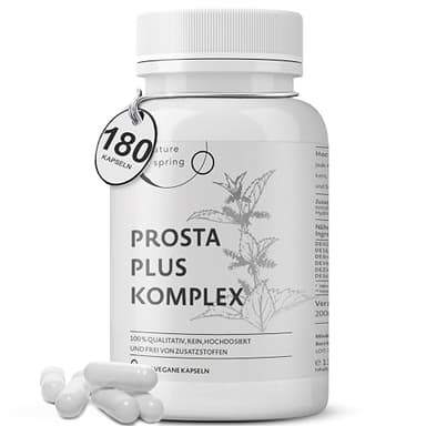 Prosta Plus Komplex - 180 Prostata Kapseln hochdosiert - einzigartige Formel aus Kürbiskern-, Sägepalmen-, Brennnesselwurzelextrakt mit Zink, Vitamin E & Selen - geprüfte Prostata Komplex Kapseln