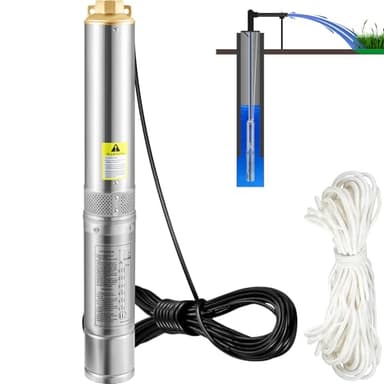 VEVOR 3,5" Tiefbrunnenpumpe 750W Brunnenpumpe 105L/min Tauchpumpe max. Förderhöhe 62m Rohrpumpe 230V 50Hz Sandpumpe IP68 Wasserpumpe mit 20m Kabel Pumpe Ideal zur Bewässerung oder Wasser-Versorgung