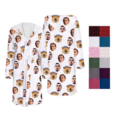Generisch Personalisierter Bademantel Morgenmantel für Herren und Damen, Bademantel mit Gesichtsfoto, Geschenkidee für Paare und Familie