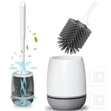 Klobürste Silikon, EWEIMA Toilettenbürste mit Schnell Trocknendem Ständer und Auslaufsicherer Basis, WC-Bürste Silikon Sauber Ohne Tote Ecken, Klobürstenhalter Wandmontage & Stehen