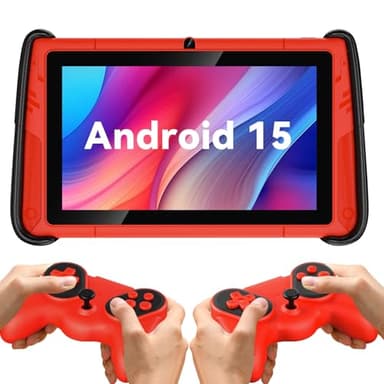 PRITOM 7 Inch Kids Tablets, WiFi Tablets for Kids, 8GB RAM, 32GB ROM,(Expandable 512GB), Toddler Tablet, Parental Control,Android 15, BT, Dual Camera, Kids Software for Educating, Shockproof Case(Red)