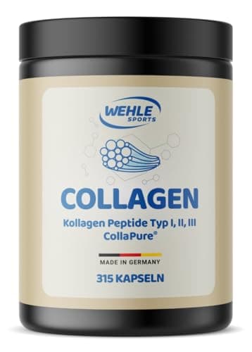 Kollagen Kapseln hochdosiert - 315 Stück - 4550mg Collagen Hydrolysat Peptide pro Tagesdosis - Made in Germany Collagen Kapseln Typ 1, 2 & 3 - Wehle Sports - Verpackung kann variieren
