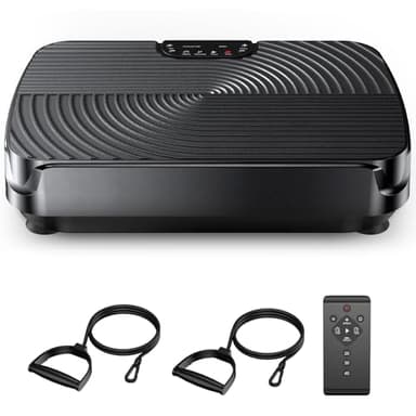 Vibrationsplatte 2025, Rüttelplatte Sport für Zuhause mit Widerstandsbänder, Leise Motor, rutschfest, 140kg Belastbar, für Fettverbrennung, Muskelentspannung, Stressabbau, Blutkreislauf