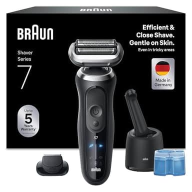 Braun Series 7 Rasierer Herren Elektrisch, Elektrorasierer, 60 Min. Akku, Rasierapparat, 4in1 Reinigungsstation, Kabelloser Nass und Trockenrasierer, Wasserdicht, Made in Germany, N7200cce, Schwarz