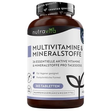 Nutravita Multivitamin & Mineralstoffe - 365 hochdosierte Tabletten mit Bioaktiv-Formen und Premium-Rohstoffen - Unabhängig Laborgetestet - vegane, Multivitamintabletten mit 26 aktiven Vitamine