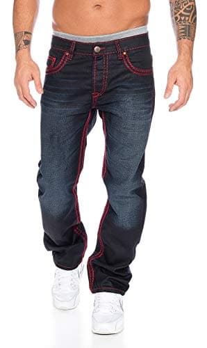 Rock Creek Herren Designer Denim Jeans Hose Dicke zier nähte NEU RC-2092, 44W / 32L, Schwarz